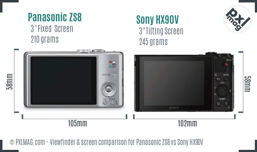 Panasonic ZS8 vs Sony HX90V Screen and Viewfinder comparison