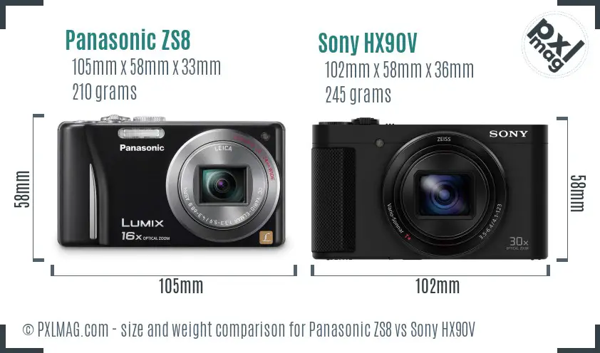 Panasonic ZS8 vs Sony HX90V size comparison