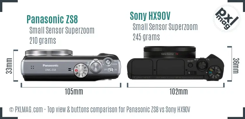 Panasonic ZS8 vs Sony HX90V top view buttons comparison