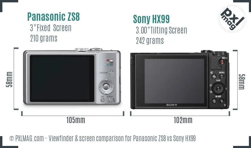 Panasonic ZS8 vs Sony HX99 Screen and Viewfinder comparison