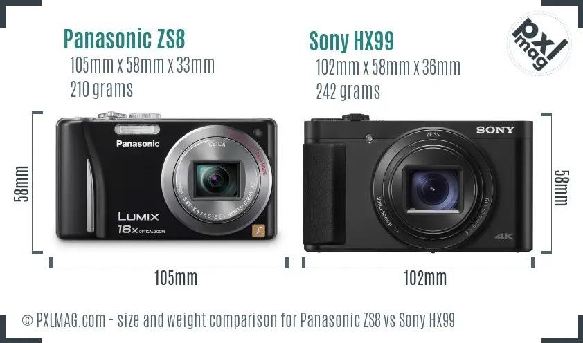 Panasonic ZS8 vs Sony HX99 size comparison