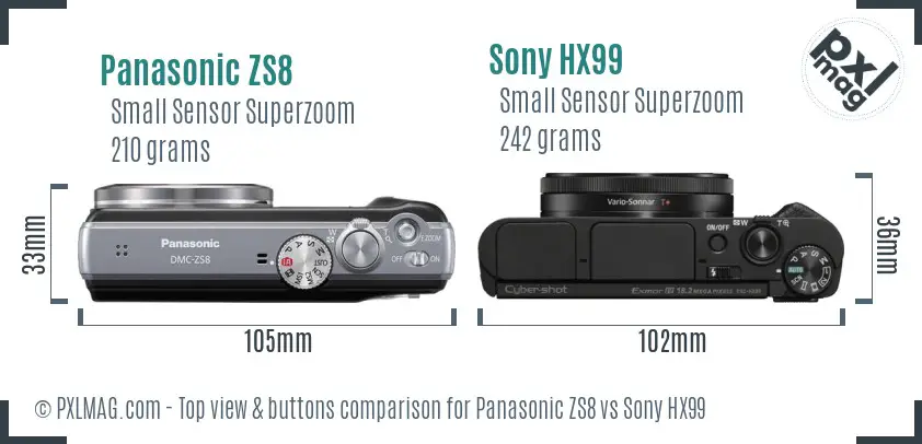 Panasonic ZS8 vs Sony HX99 top view buttons comparison