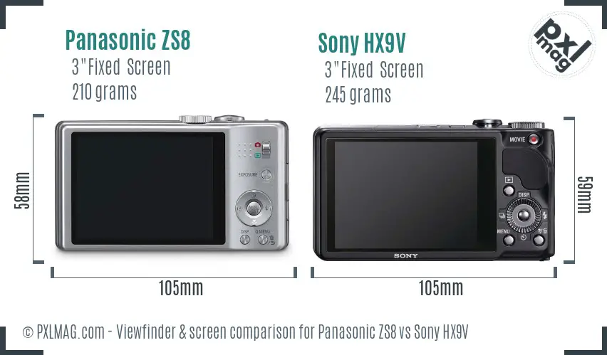Panasonic ZS8 vs Sony HX9V Screen and Viewfinder comparison