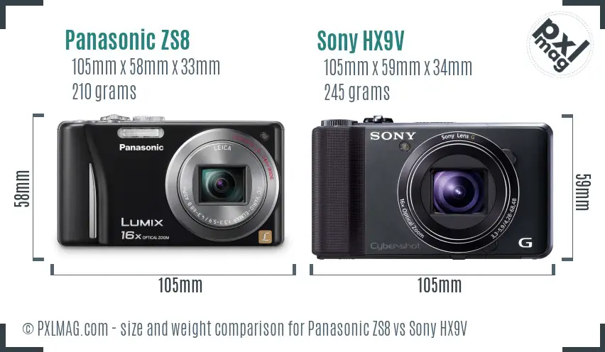 Panasonic ZS8 vs Sony HX9V size comparison