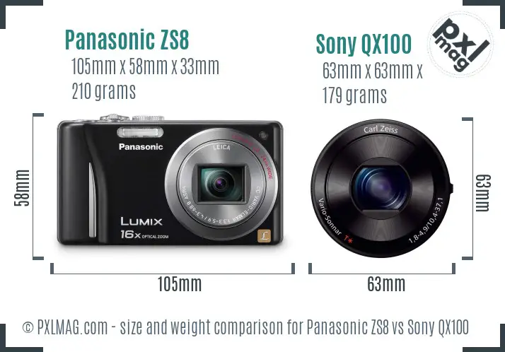 Panasonic ZS8 vs Sony QX100 size comparison Panasonic ZS8 vs Sony QX100 size comparison