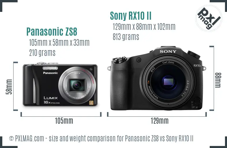 Panasonic ZS8 vs Sony RX10 II size comparison