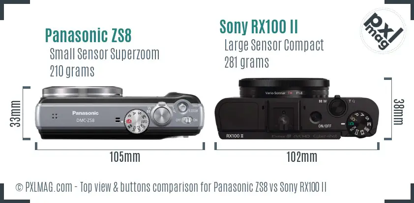Panasonic ZS8 vs Sony RX100 II top view buttons comparison