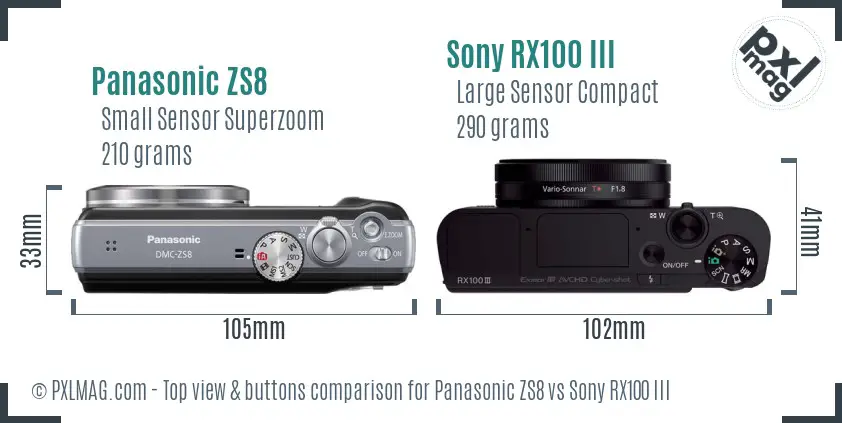 Panasonic ZS8 vs Sony RX100 III top view buttons comparison