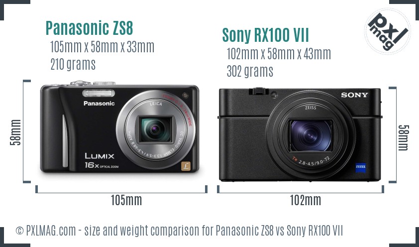 Panasonic ZS8 vs Sony RX100 VII size comparison