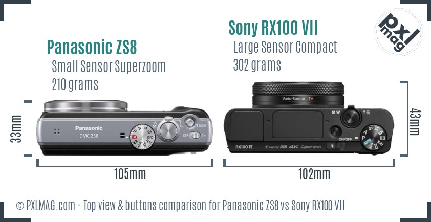 Panasonic ZS8 vs Sony RX100 VII top view buttons comparison