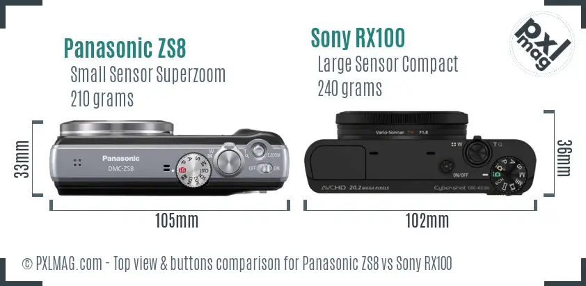 Panasonic ZS8 vs Sony RX100 top view buttons comparison