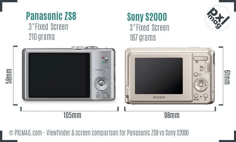 Panasonic ZS8 vs Sony S2000 Screen and Viewfinder comparison