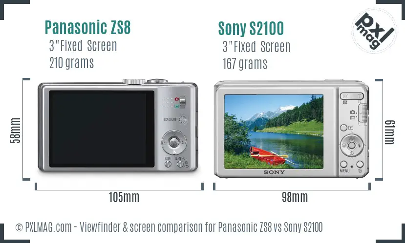 Panasonic ZS8 vs Sony S2100 Screen and Viewfinder comparison Panasonic ZS8 vs Sony S2100 Screen and Viewfinder comparison