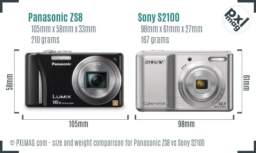 Panasonic ZS8 vs Sony S2100 size comparison Panasonic ZS8 vs Sony S2100 size comparison