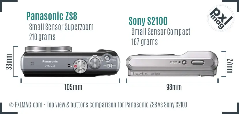 Panasonic ZS8 vs Sony S2100 top view buttons comparison Panasonic ZS8 vs Sony S2100 top view buttons comparison