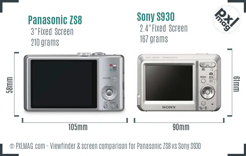 Panasonic ZS8 vs Sony S930 Screen and Viewfinder comparison
