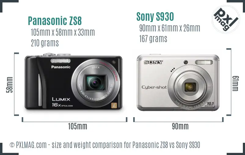Panasonic ZS8 vs Sony S930 size comparison