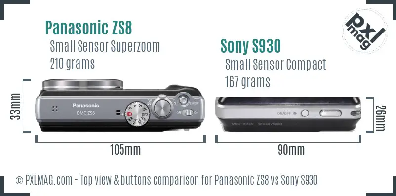 Panasonic ZS8 vs Sony S930 top view buttons comparison