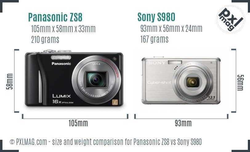 Panasonic ZS8 vs Sony S980 size comparison