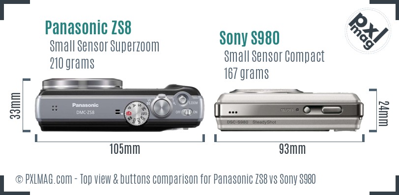 Panasonic ZS8 vs Sony S980 top view buttons comparison