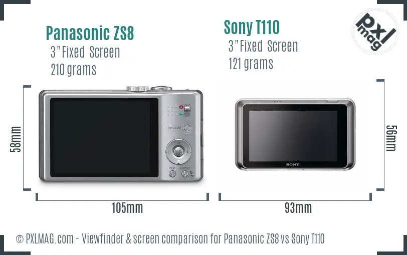 Panasonic ZS8 vs Sony T110 Screen and Viewfinder comparison Panasonic ZS8 vs Sony T110 Screen and Viewfinder comparison