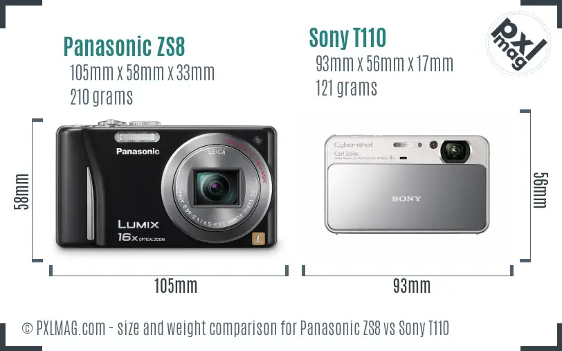 Panasonic ZS8 vs Sony T110 size comparison Panasonic ZS8 vs Sony T110 size comparison
