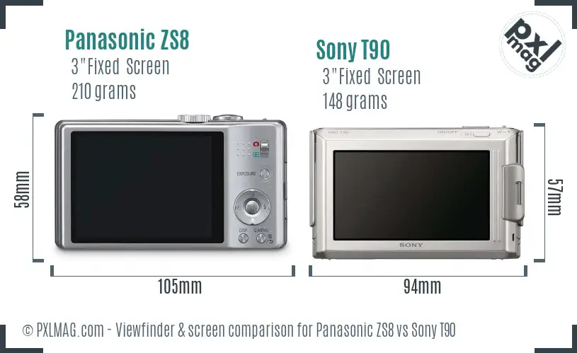 Panasonic ZS8 vs Sony T90 Screen and Viewfinder comparison Panasonic ZS8 vs Sony T90 Screen and Viewfinder comparison