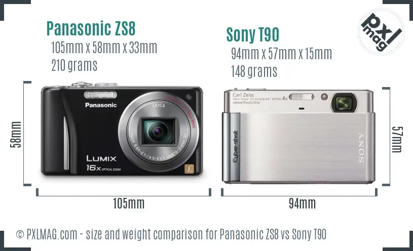 Panasonic ZS8 vs Sony T90 size comparison Panasonic ZS8 vs Sony T90 size comparison