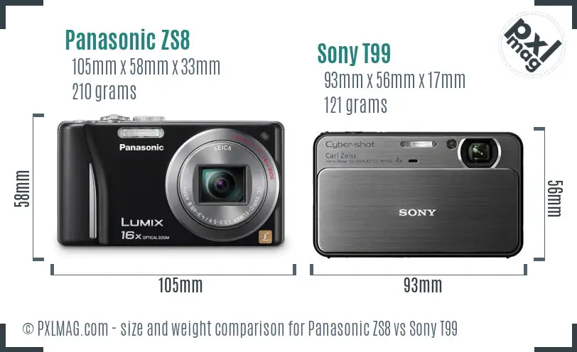 Panasonic ZS8 vs Sony T99 size comparison Panasonic ZS8 vs Sony T99 size comparison