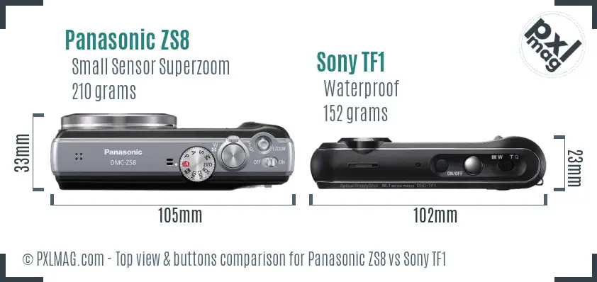 Panasonic ZS8 vs Sony TF1 top view buttons comparison Panasonic ZS8 vs Sony TF1 top view buttons comparison
