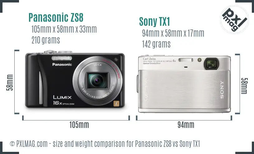 Panasonic ZS8 vs Sony TX1 size comparison