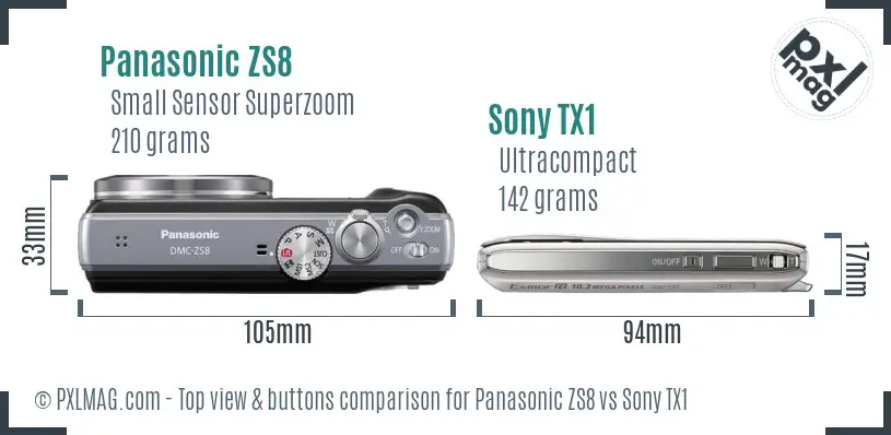 Panasonic ZS8 vs Sony TX1 top view buttons comparison