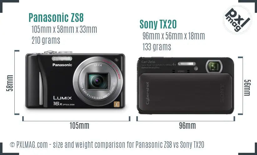 Panasonic ZS8 vs Sony TX20 size comparison Panasonic ZS8 vs Sony TX20 size comparison