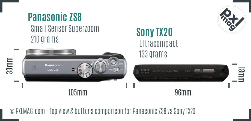 Panasonic ZS8 vs Sony TX20 top view buttons comparison Panasonic ZS8 vs Sony TX20 top view buttons comparison