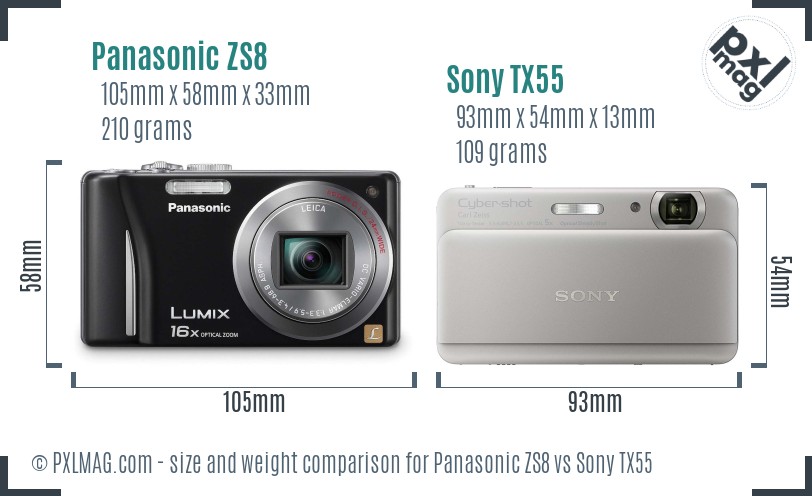 Panasonic ZS8 vs Sony TX55 size comparison