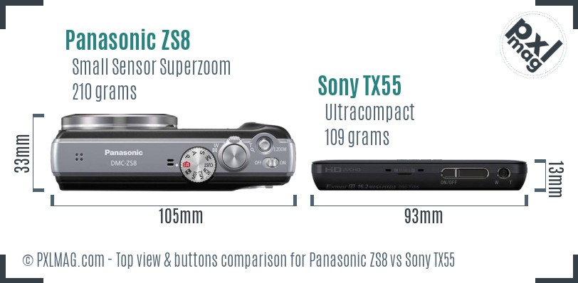 Panasonic ZS8 vs Sony TX55 top view buttons comparison
