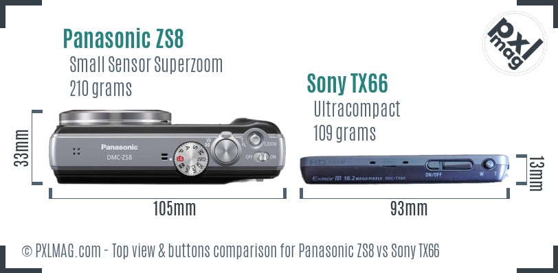 Panasonic ZS8 vs Sony TX66 top view buttons comparison