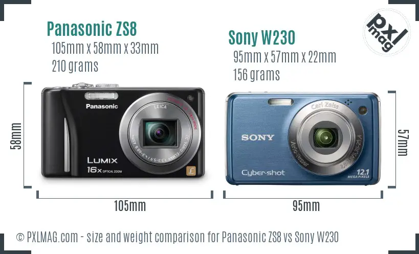 Panasonic ZS8 vs Sony W230 size comparison