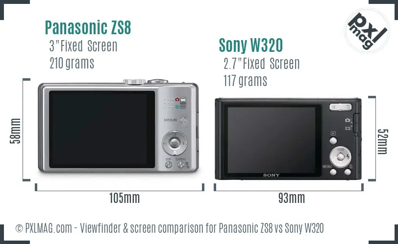 Panasonic ZS8 vs Sony W320 Screen and Viewfinder comparison