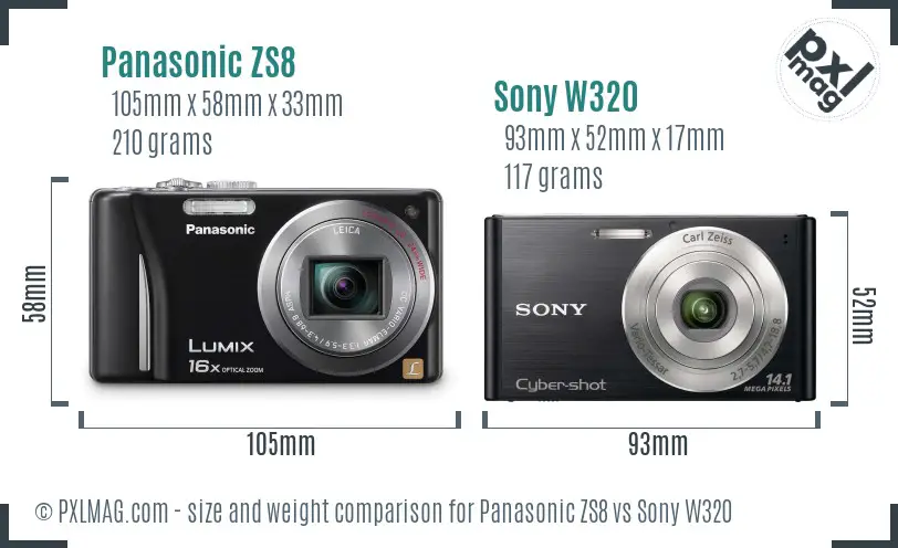 Panasonic ZS8 vs Sony W320 size comparison