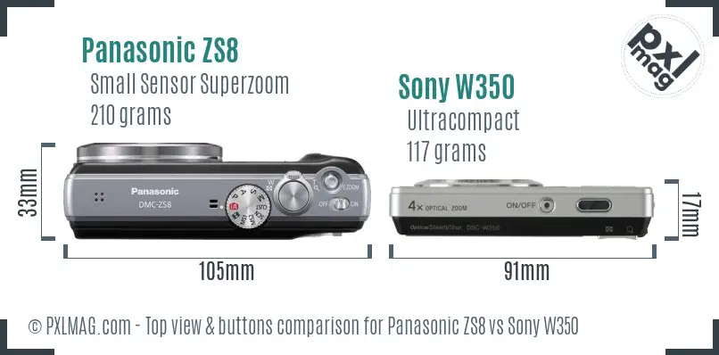 Panasonic ZS8 vs Sony W350 top view buttons comparison Panasonic ZS8 vs Sony W350 top view buttons comparison