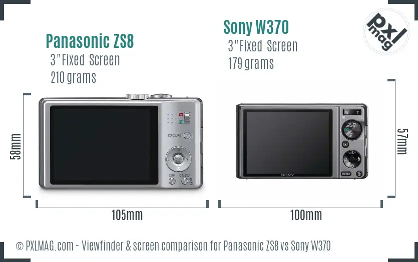 Panasonic ZS8 vs Sony W370 Screen and Viewfinder comparison