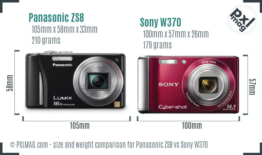 Panasonic ZS8 vs Sony W370 size comparison