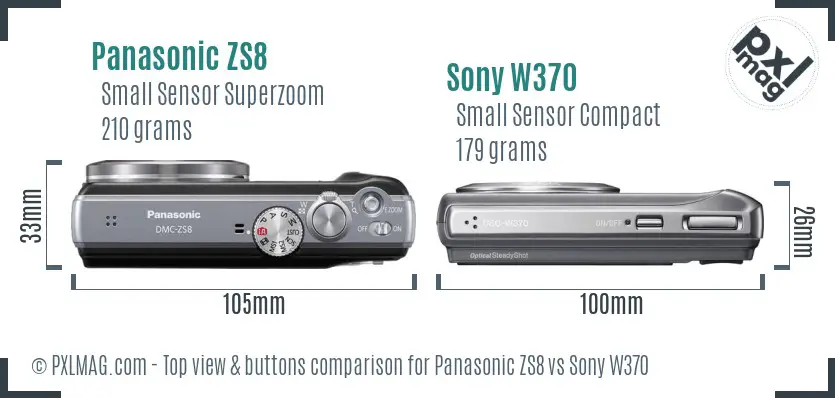 Panasonic ZS8 vs Sony W370 top view buttons comparison