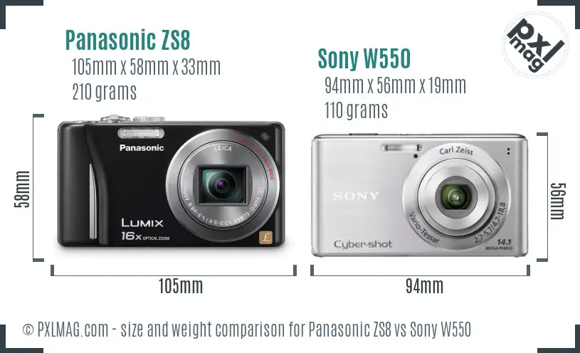 Panasonic ZS8 vs Sony W550 size comparison Panasonic ZS8 vs Sony W550 size comparison