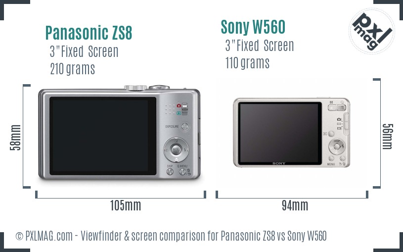 Panasonic ZS8 vs Sony W560 Screen and Viewfinder comparison