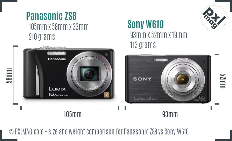 Panasonic ZS8 vs Sony W610 size comparison