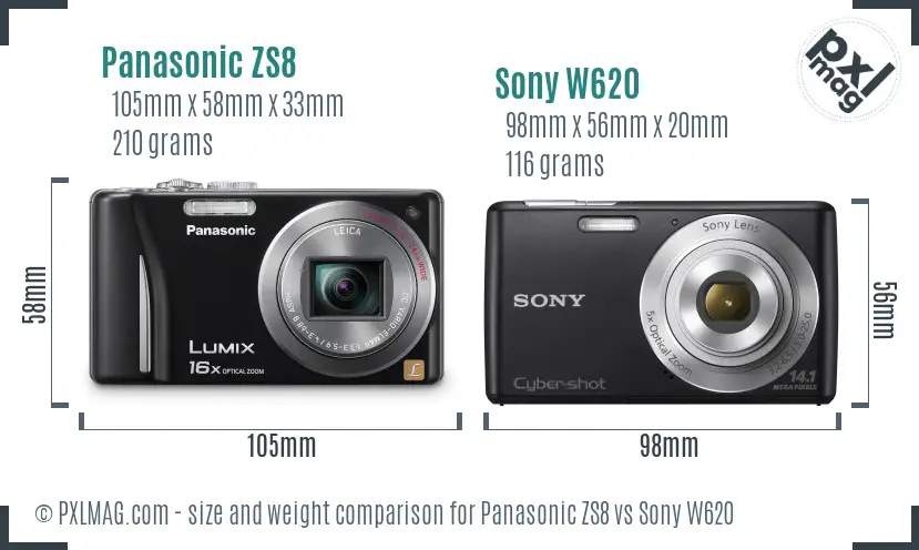 Panasonic ZS8 vs Sony W620 size comparison