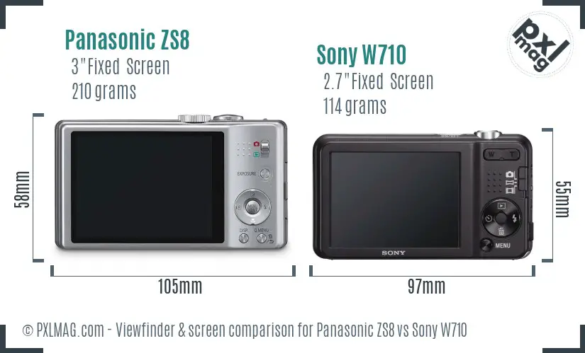 Panasonic ZS8 vs Sony W710 Screen and Viewfinder comparison
