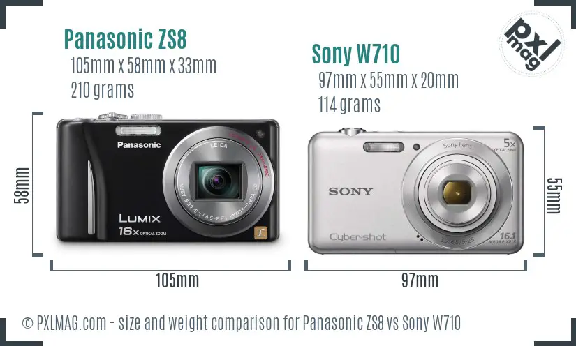 Panasonic ZS8 vs Sony W710 size comparison